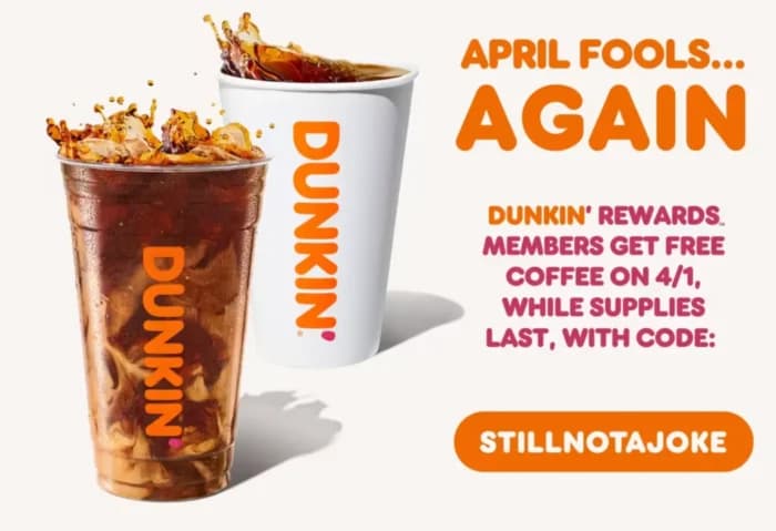 Dunkin’ раздает более миллиона бесплатных кофе в честь Дня дурака