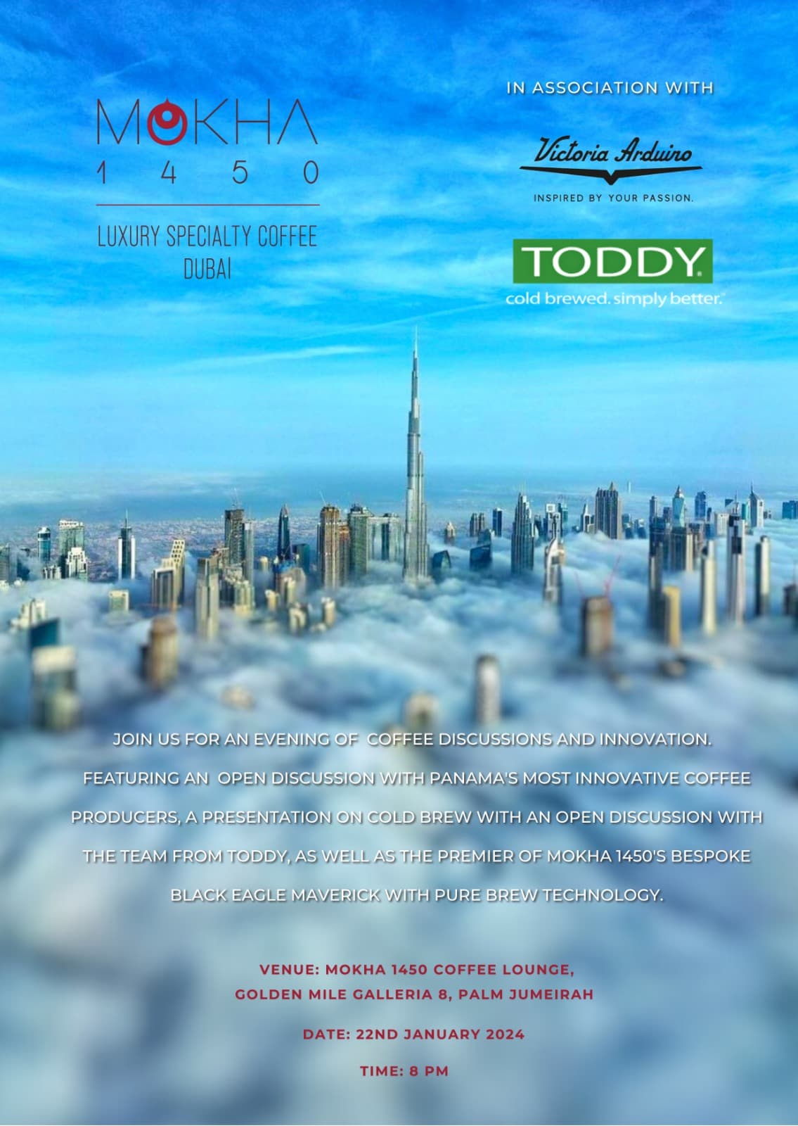 В сотрудничестве с “Victoria Arduino” и “Toddy,” Mokha 1450 устраивает вечер кофейного великолепия