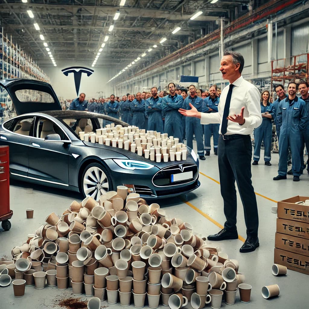 Куда исчезли тысячи кофейных чашек на заводе Tesla в Берлине?