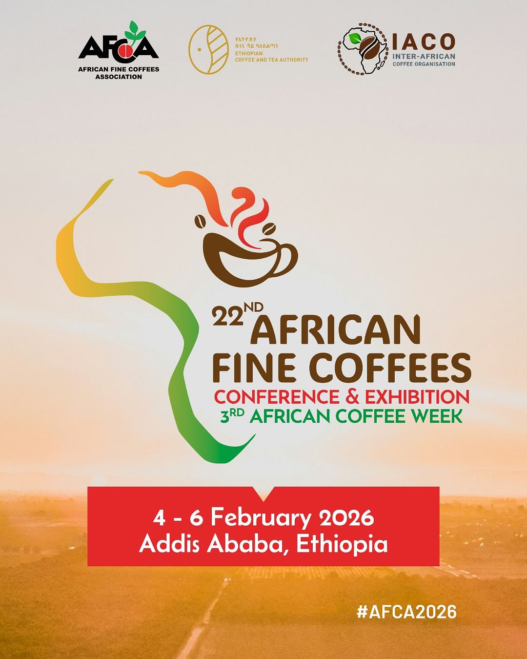 AFCA 2026 will be held at the Addis International Convention Center in Ethiopia, the birthplace of coffee.