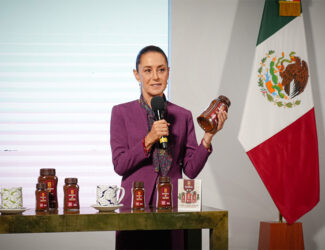 Wellness Coffee will be distributed through government stores starting in central Mexico, President Sheinbaum said at her Wednesday morning press conference. (María Luisa Albores/X)