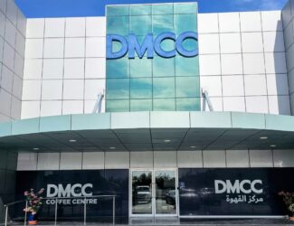 Front view of the DMCC Coffee Centre in Dubai, a key facility connecting global coffee producers and traders within the world’s coffee supply chain.