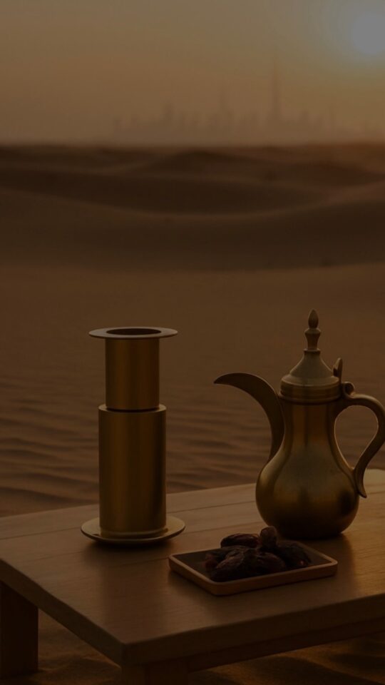 Competitors brewing coffee during the UAE AeroPress Championship 2025 at Almas Tower in Dubai, celebrating Qahwa Culture.