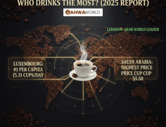 High-contrast artistic image of a world map constructed from dark coffee beans with coffee steam rising in the background. The main title reads: "Global Coffee Ranked: Who Drinks the Most? (2025 Report)". The image is symbolic and illustrates the global distribution of coffee consumption, highlighting the source as "Cafely Analysis."